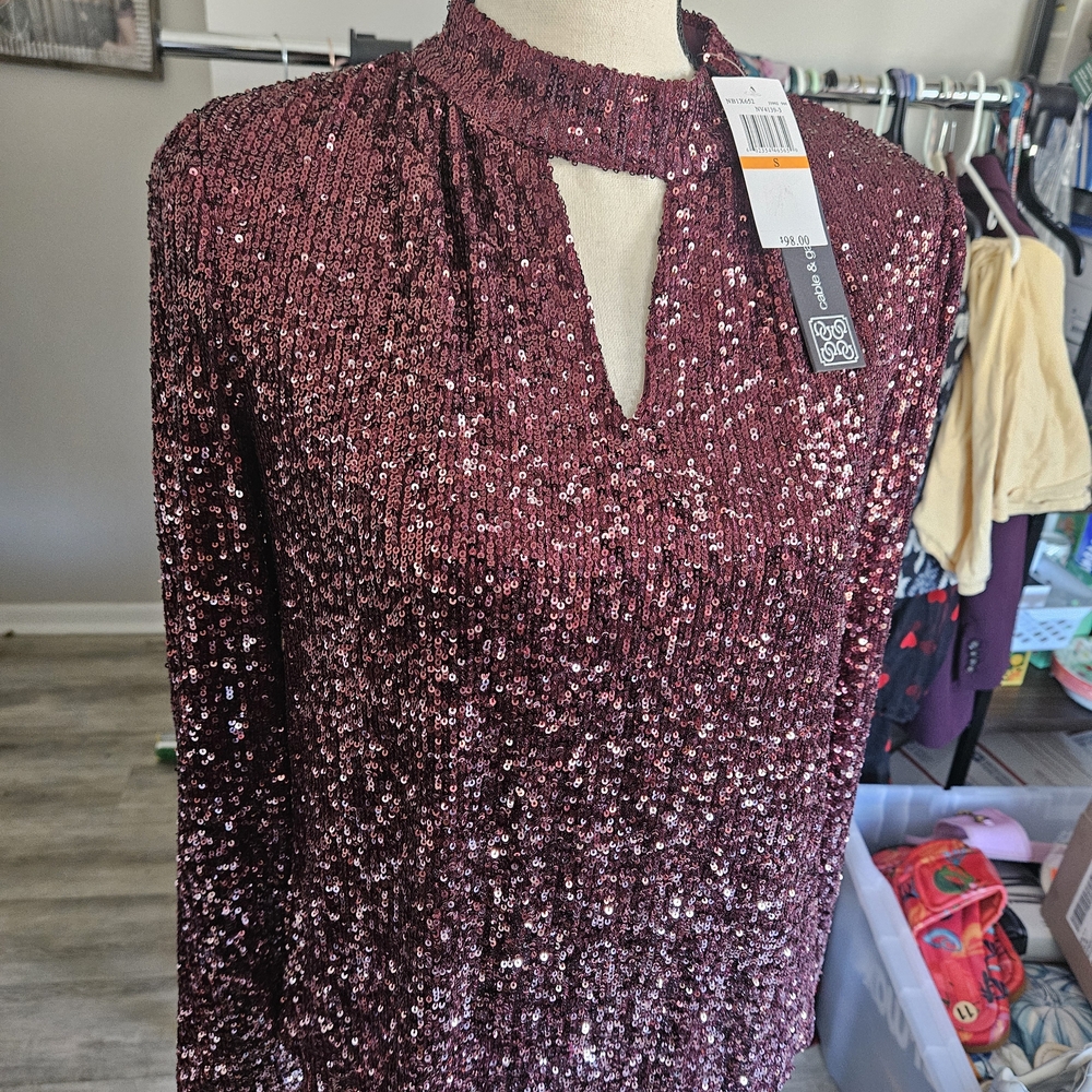Cable & Gauge Burgundy Sequin Blouse
